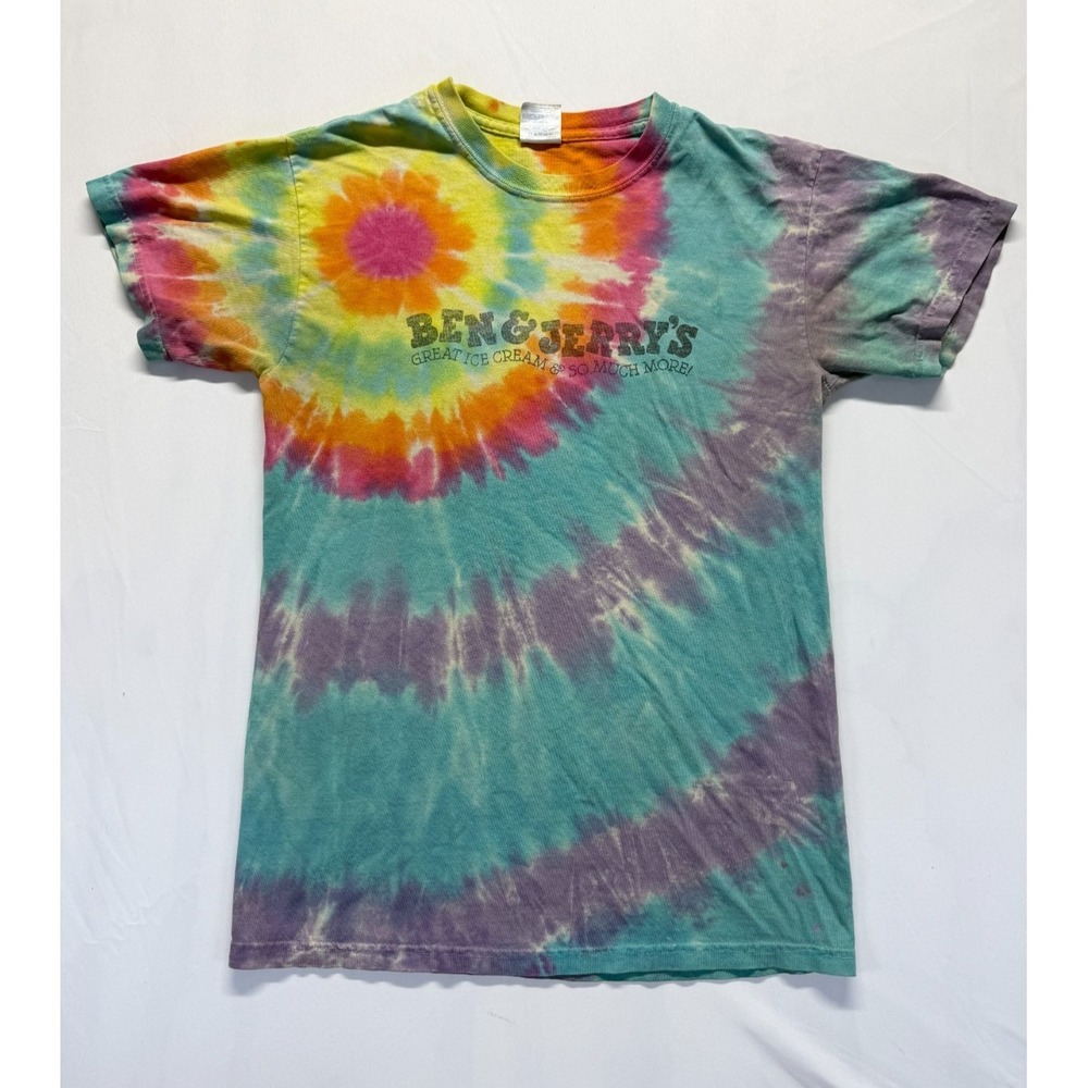 Gildan Ultra Cotton T Shirt Mens Small Multicolor Tie Dye Graphic Ben & Jerry's